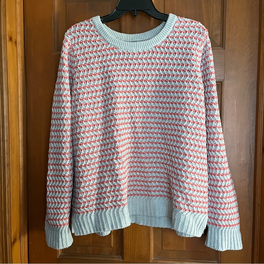 Gray and Coral Striped Sweater